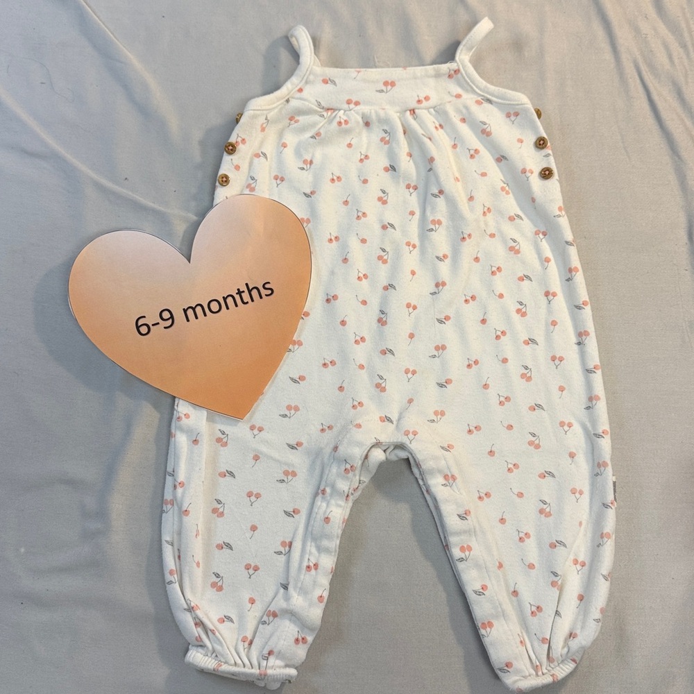 Rabbit + Bear - Organic Cotton White Cherry Print Baby Romper